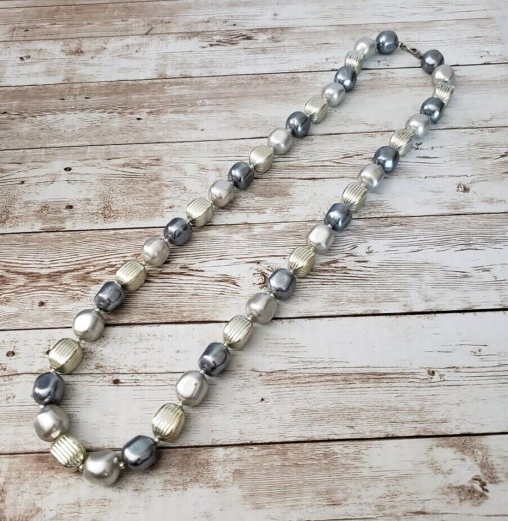 Vintage Necklace - Chunky Metallic Tones - Long Necklace
